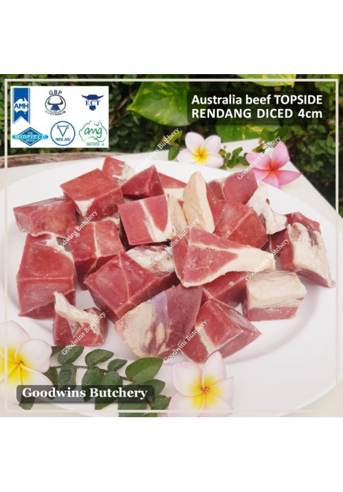 Beef TOPSIDE Australia frozen daging rendang dendeng DICED DADU CUTS 4cm 1.5" (price/pack 600g 6-7pcs)